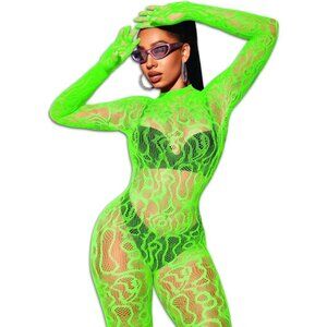 🆕Women Green Sexy Fishnet Full Mesh Jumpsuit Body Stockings Halloween Costume